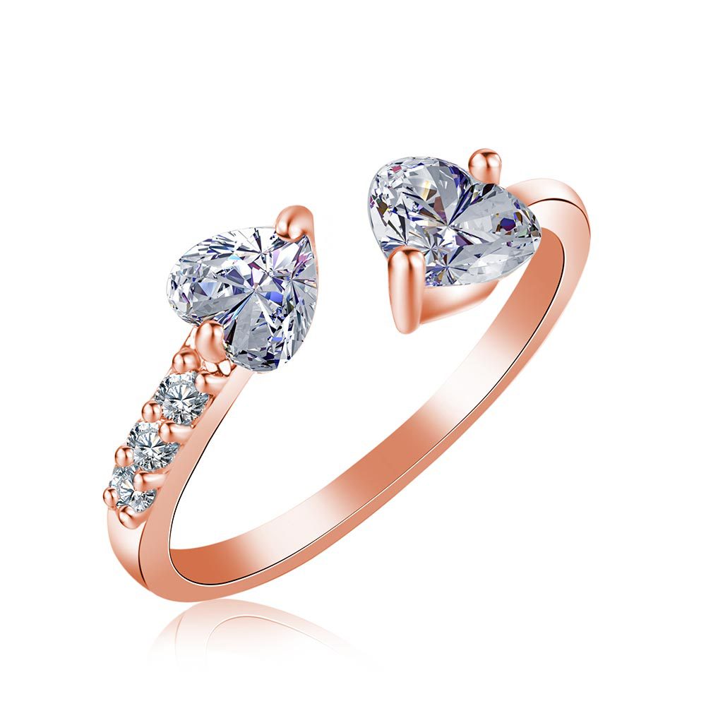 Heart-Shaped Zirconia Ring for Women - Elegant Open-Cuff Fashion Ring