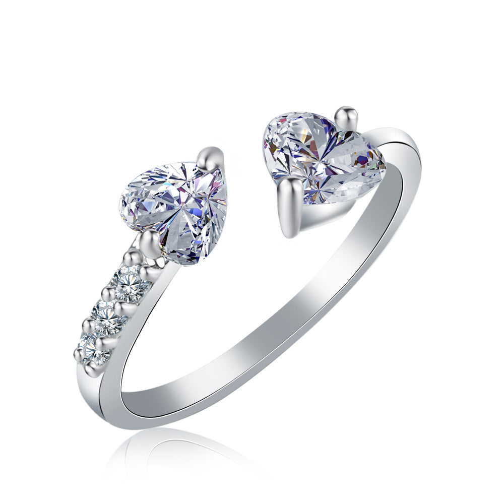 Heart-Shaped Zirconia Ring for Women - Elegant Open-Cuff Fashion Ring