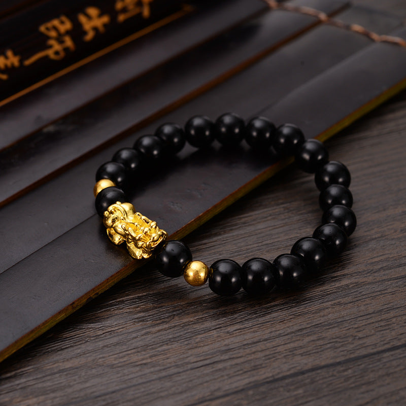 Faux Obsidian Pixiu Bracelet - Prosperity Gold Pixiu Bracelet