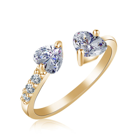 Heart-Shaped Zirconia Ring for Women - Elegant Open-Cuff Fashion Ring