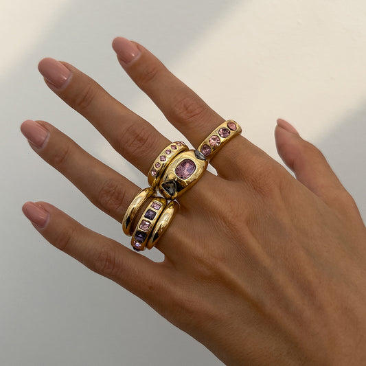 Vintage-Inspired Open-Cuff Ring Set - Colorful Stacked Rings